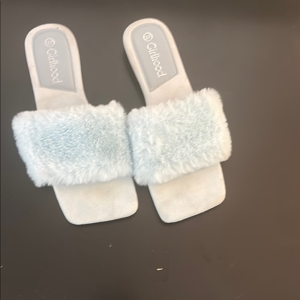 Girlhood Paris baby boy blue faux fur slides US37